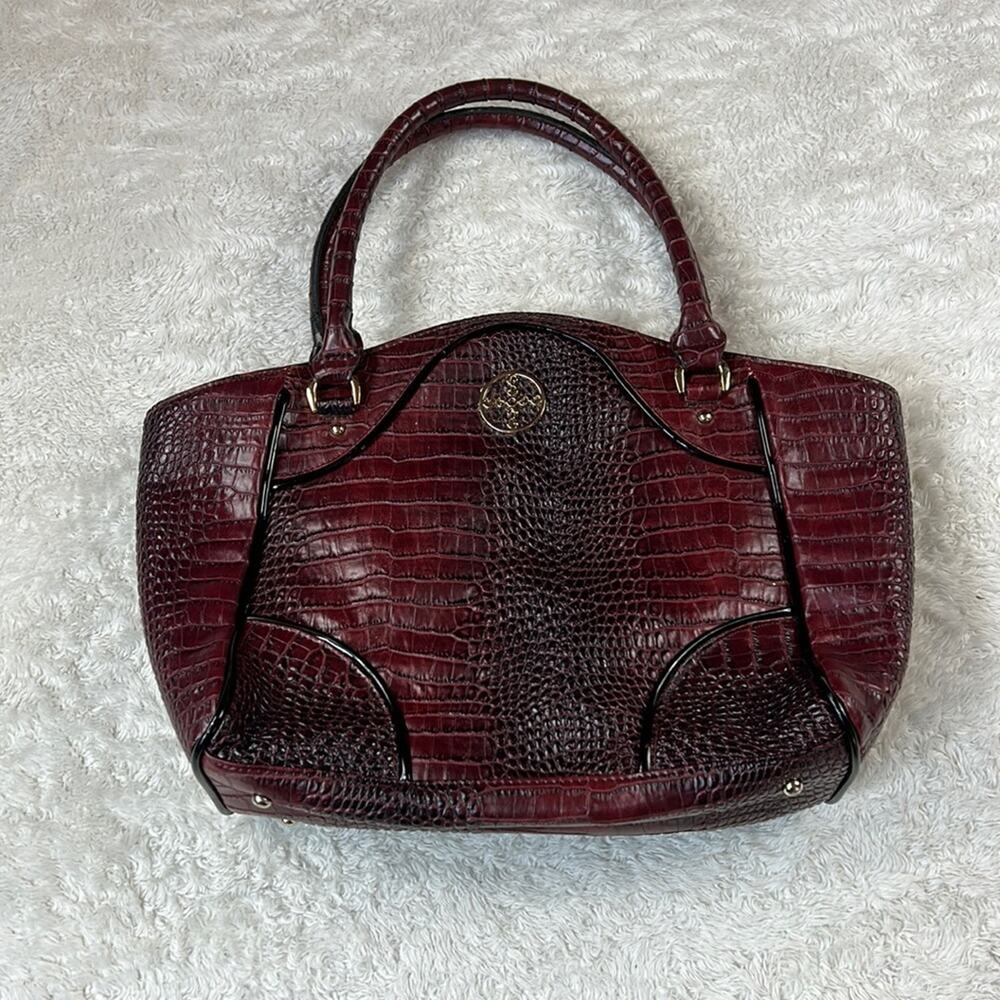 Stauer oxblood faux leather croc embossed alligator shoulder bag